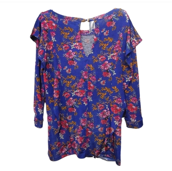 Free People Dock Street Blue Floral Ruffled Top Women's Size Medium M - Picture 5 of 11